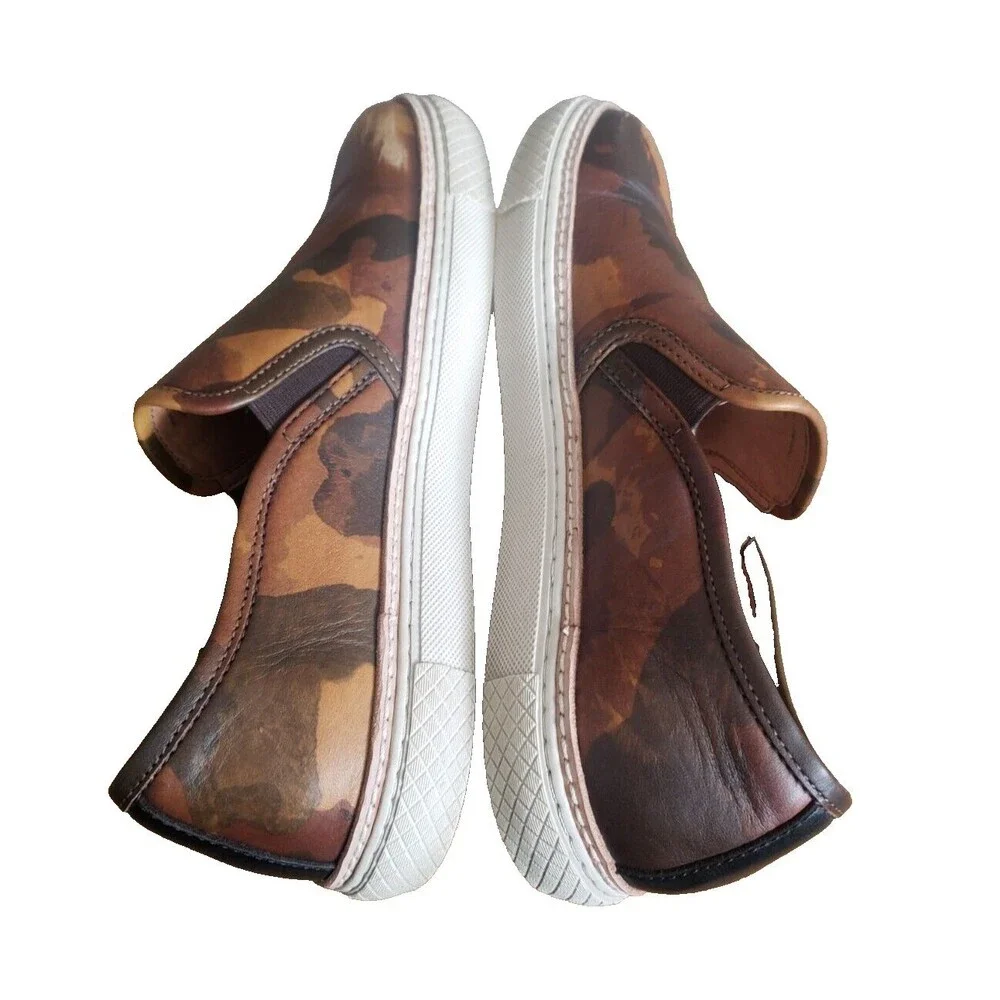 Frye Essex Slip On Sneakers Brown Camo Print Leather Loafer Shoes Men's Size 9.5